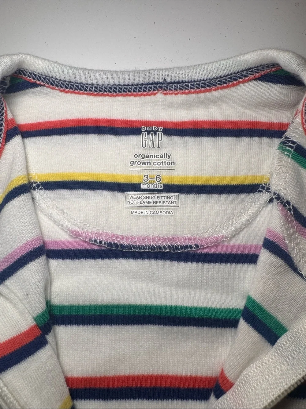 GAP White Short-Sleeve One-Piece Romper with Rainbow Stripes